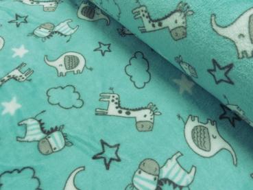 Kuschelfleece Doubleface Druck Baby Animals Mint